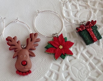 Christmas Wine Charms | Holiday Drink Markers, Set of 6