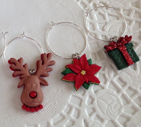 Christmas Wine Charms | Hostess Gift | Office Christmas Party Gift | Secret Santa Gift (Set of 6)