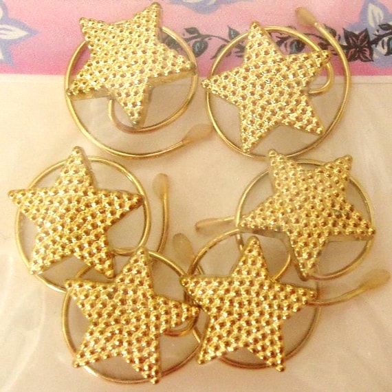 Hair Spins, Tiny Gold Tone Stars, Coils, Twists, Celestial Spins, Spirals (Set of 6)