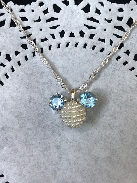 Magical Disney Inspired Mickey Minnie Pendant Necklace-Cinderella Gift-Vintage Rhinestones and Pearls