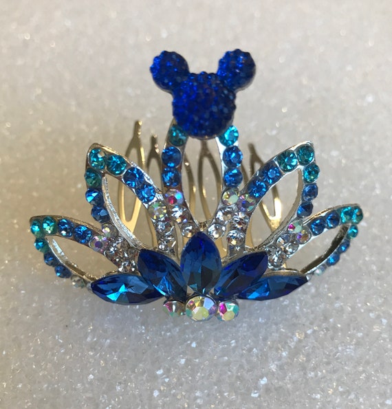Mini Tiara Comb-Disney Flower Girl-Disney Cruise-Decorative Comb-Royal Blue Childs Crown