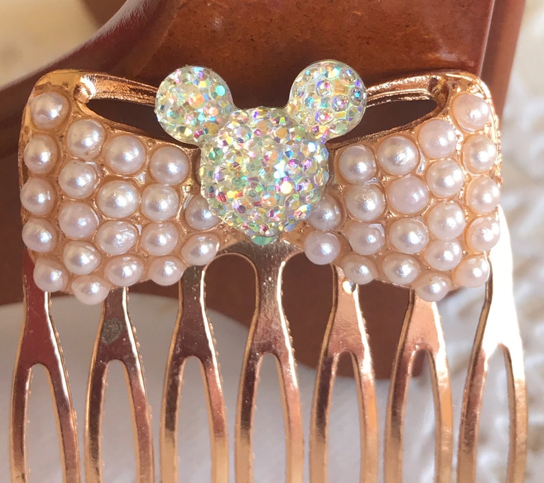 Golden Pearl Comb-Mouse Head Silhouette-Disney Wedding Bridesmaids-Flower Girl-Bride