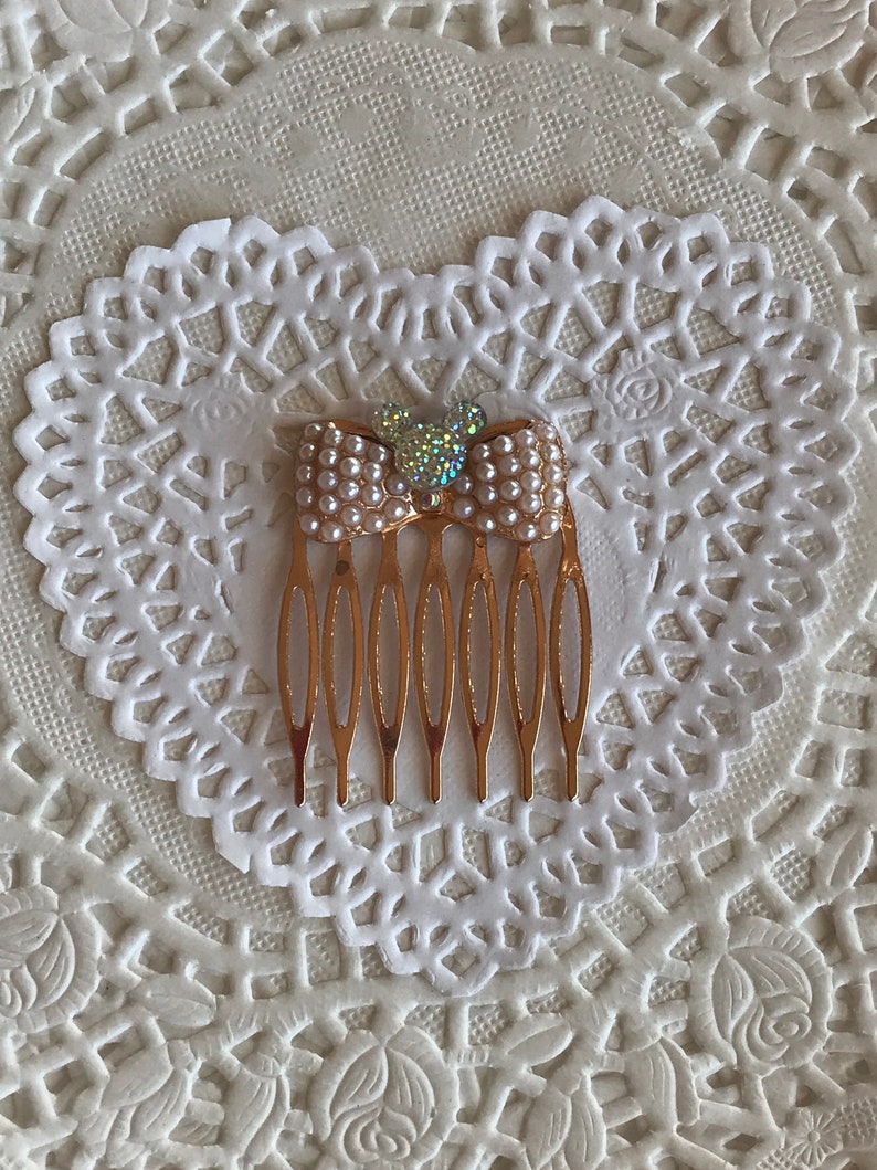Golden Pearl Comb-Mouse Head Silhouette-Disney Wedding Bridesmaids-Flower Girl-Bride
