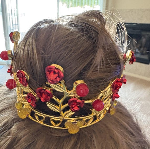 Belle Mini Crown for Child or Doll, Disney Flower Girl, Mickey Birthday Party, Princess Belle Gift, Golden Diadem, Costume Accessory