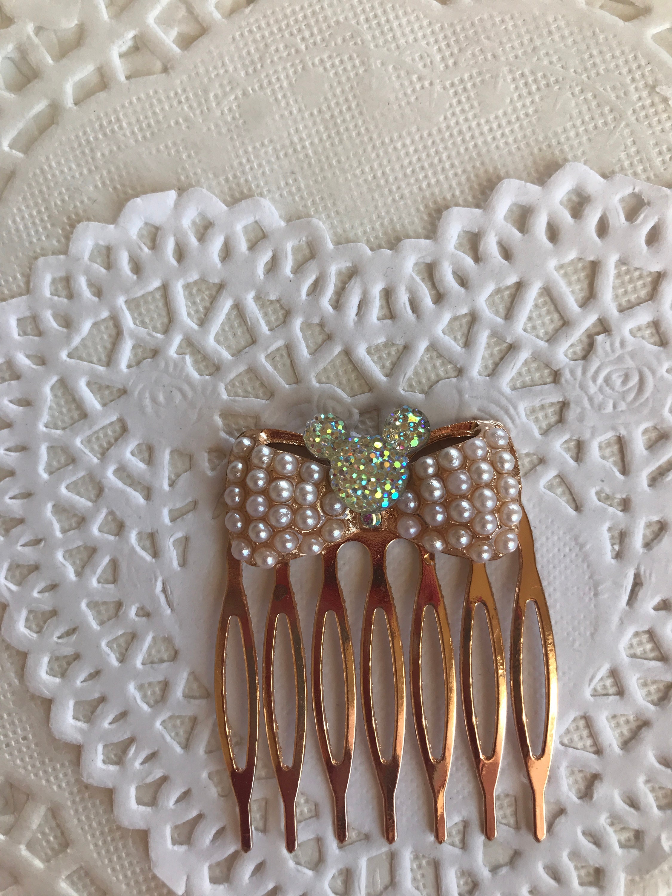 Golden Pearl Comb-Mouse Head Silhouette-Disney Wedding Bridesmaids-Flower Girl-Bride