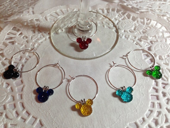 Mouse Ears Wine Charms in Bright Colors Disney Themed Shower Party Wedding