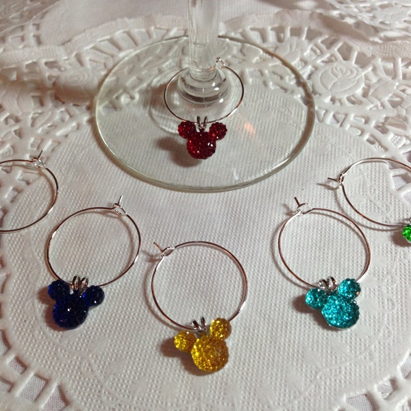 Mickey Wine Charms-Bright Colors-Disney Themed Shower Party Gift-Disney Wedding Reception-Rehearsal Dinner