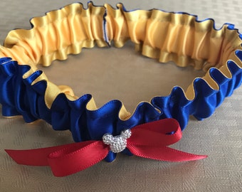 Snow White wedding garter, Disney inspired bridal garter, royal and gold, Disney shower gift, something blue