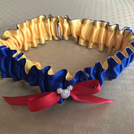 Snow White wedding garter, Disney inspired bridal garter, royal and gold, Disney shower gift, something blue