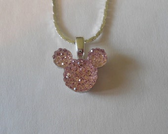 Disney wedding flower girl, Minnie mouse ears necklace, pale baby pink acrylic
