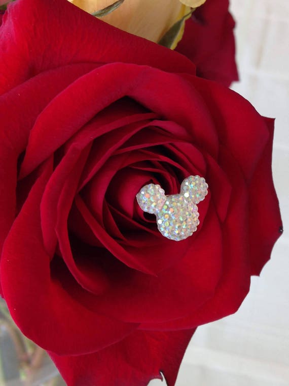 12 Disney Wedding Hidden Mickey Mouse Ears Bouquet Themed Wedding Flower Picks Floral Pins Flower Posts Clear AB Bridal Flowers