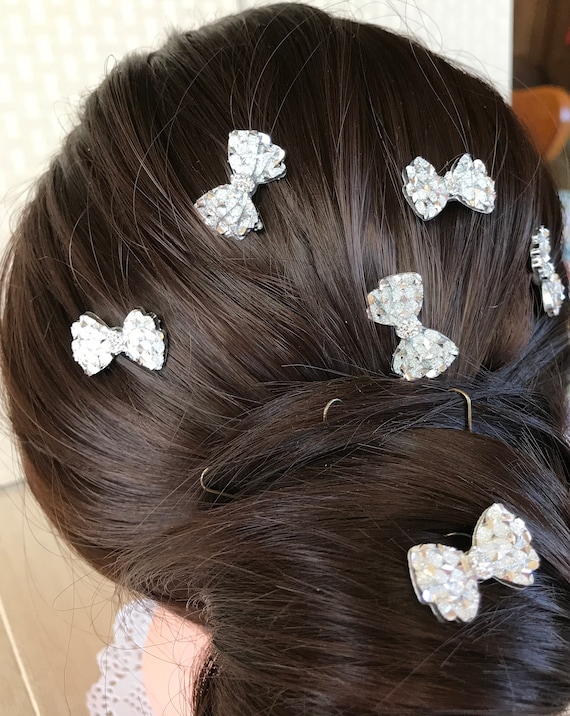 Wedding Hair Jewelry-Ballroom Dancing Silver Bow Hair Swirl-Ballerina Hair Spins-Flower Girl Hair Spirals-Hair Twisties-Bridesmaids