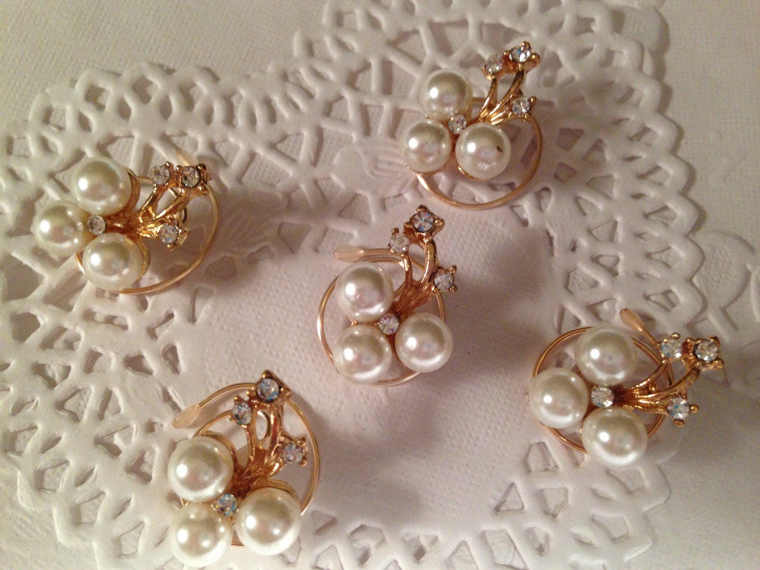 Bridal Rhinestones And Pearls Hair Swirls Spins Spirals Twists