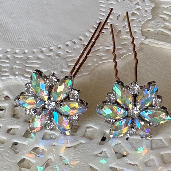 Star Snowflake Flower Hair Pin-Crystal Aurora Borealis