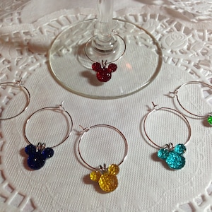 Mickey Mouse Wine Charms: Vibrant Colors, Set of Six