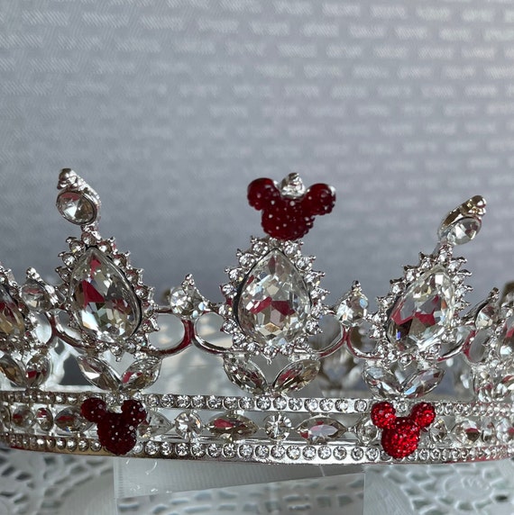 Disney Inspired Crown-Wedding Crown-Full Circle Crown-Disney Cruise-Bridal Shower Gift-Red on Silver