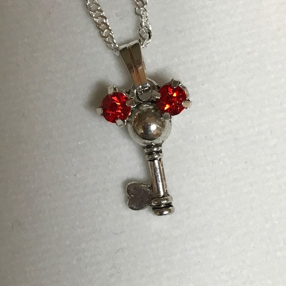 Red and Silver Tone Mickey Pendant-Hidden Mickey Necklace-Bridesmaids Gift-Flower Girl-Magic Kingdom Key