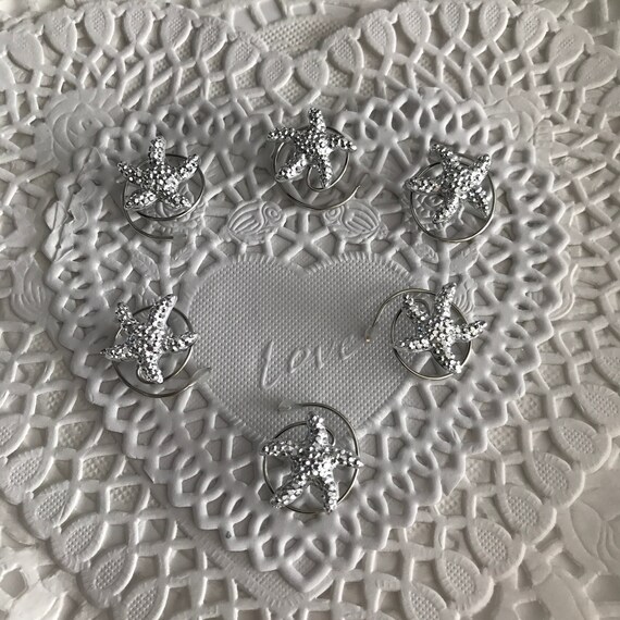 Silver tone starfish hair swirls-beach wedding, mermaid costume, bridesmaids, flower girl hair spins, spirals-coils, twistins