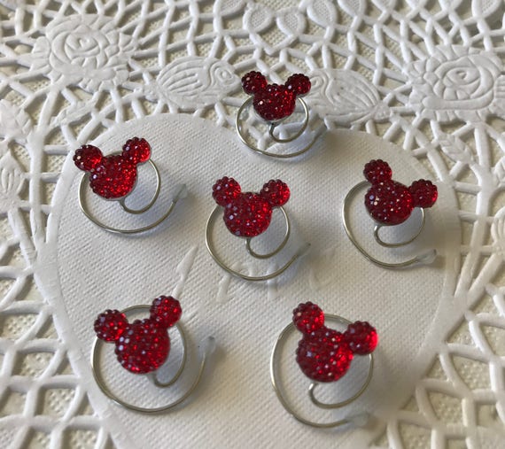 Disney Wedding-6 Red Minnie MOUSE EARS Hair Swirls--Cinderella Gift- Hair Coils-Red Hidden Mickeys-Original Creator of Mouse Collection 2012