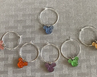 Disney wedding reception wine charms in jewel pastel mouse ears. bar accessory, shower gift, barware, rehearsal dinner party favor