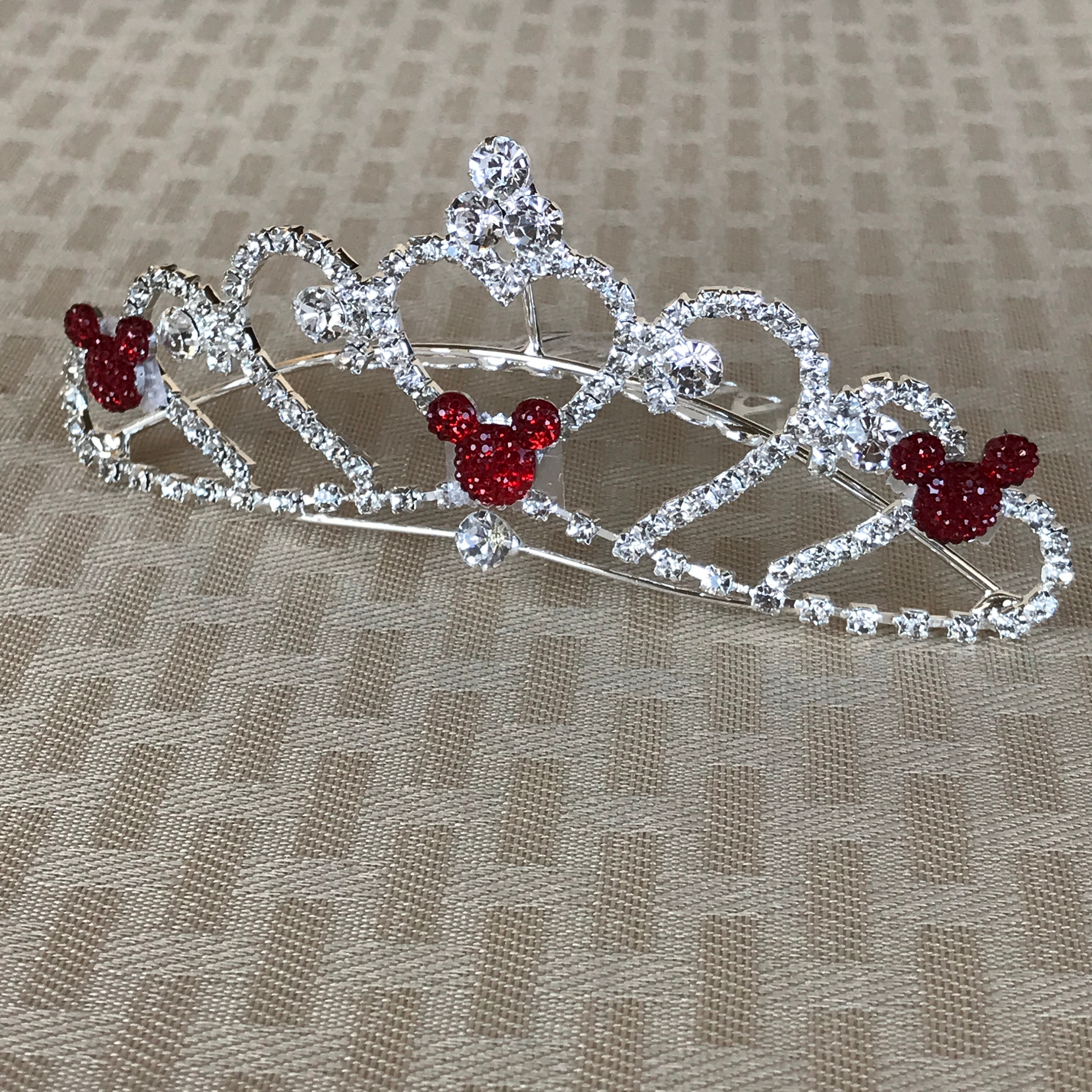 Red Hidden Mickey Disney Wedding Comb Mini Heart Tiara Crystal