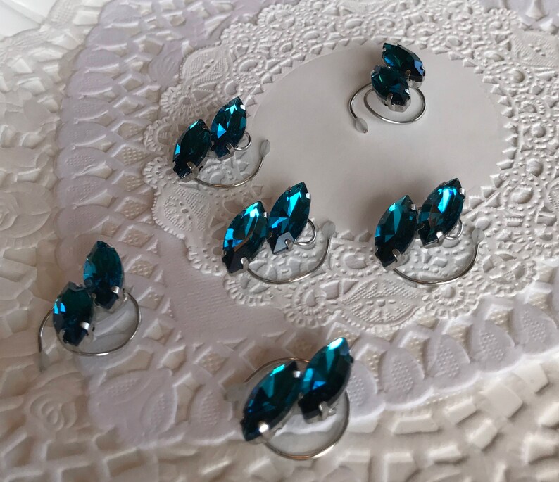 Perfect for Dancers-Skaters-Bridesmaid Updos-Navette Rhinestones Ballroom Hair Swirls-Teal Blue