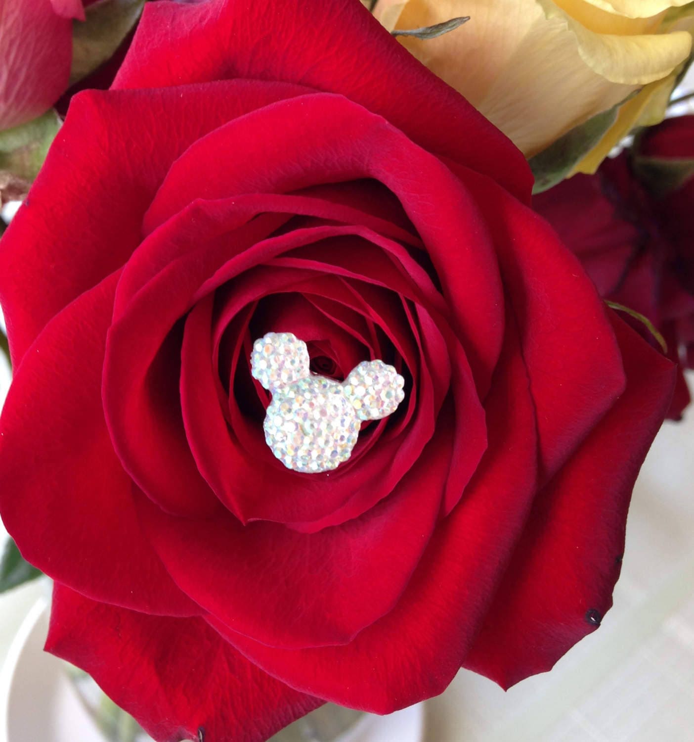 12 Disney Wedding Flower Pins-hidden Mickey Mouse Ears Bouquet-flower Picks-floral  Pins-flower Posts Clear AB Bridal Flowers 