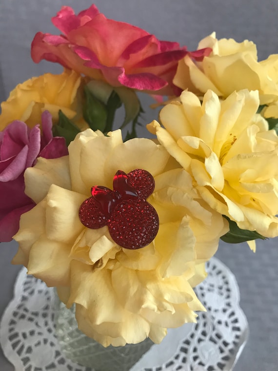 Minnie Mouse Flower Picks: Crystal Clear Ears, Wedding Bouquet Pins (28mm)