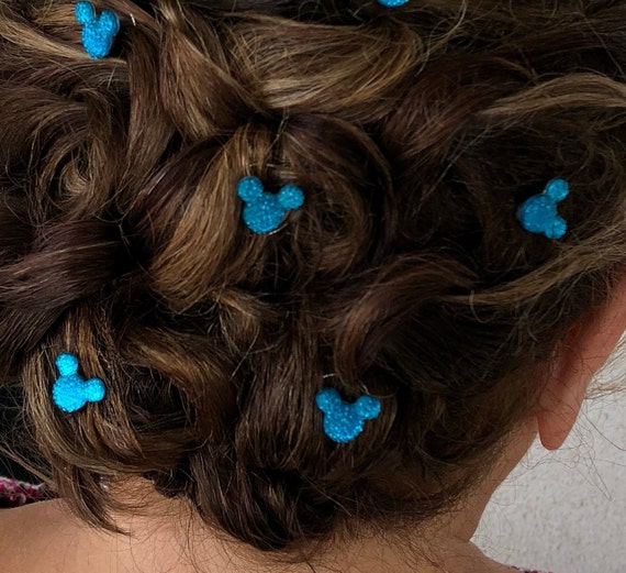 Hidden Mickey Hair Swirls-Disney Wedding-Bright Aqua Blue Acrylic-Debs Twisties-Coils Spins Spirals