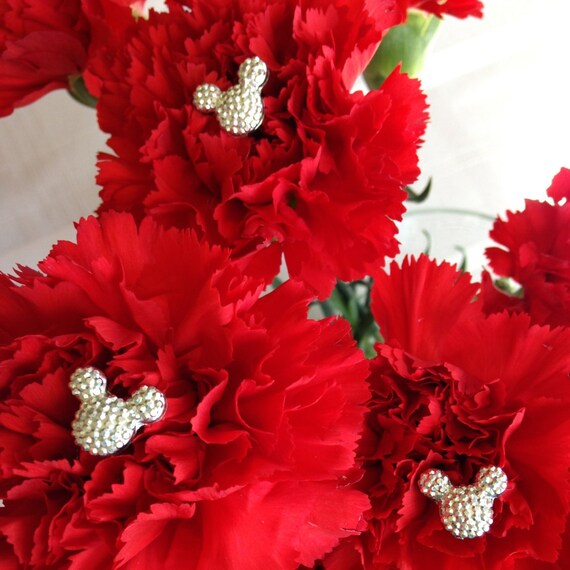 Disney wedding bouquet picks, 6 silver tone hidden Mickey ears in your Bouquets Boutonnieres Corsages Centerpieces
