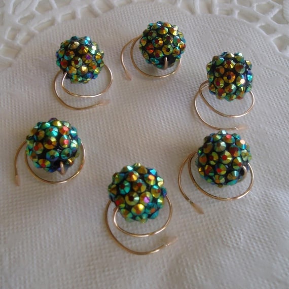 Disco Ball Hair Swirls,Spins,Spirals, Twist in Black Aurora Borealis Finish-Ballroom Dance Hair-Prom