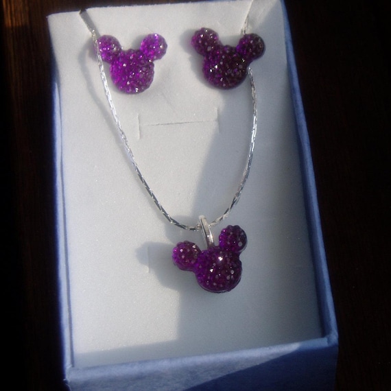 MOUSE EARS Necklace and Earrings Set for Themed Wedding Party in Dazzling Purple Acrylic