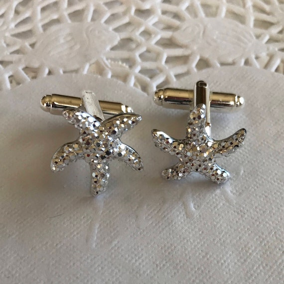 Starfish Cuff Links-Silver Tone-Groomsmen Gift-Destination Beach Wedding-Gift Box Included Free