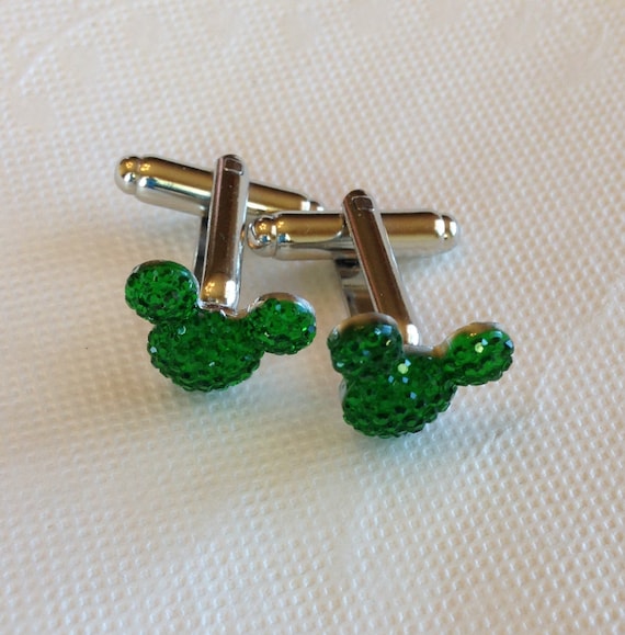 Green Acrylic Mouse Ears Cufflinks: Sparkly Bridal Party Gift