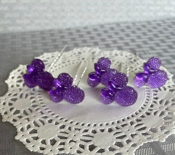 Minnie Mouse Hair Pins-Purple-Disney Wedding-Bridesmaids-Flower Girls-Birthday Party