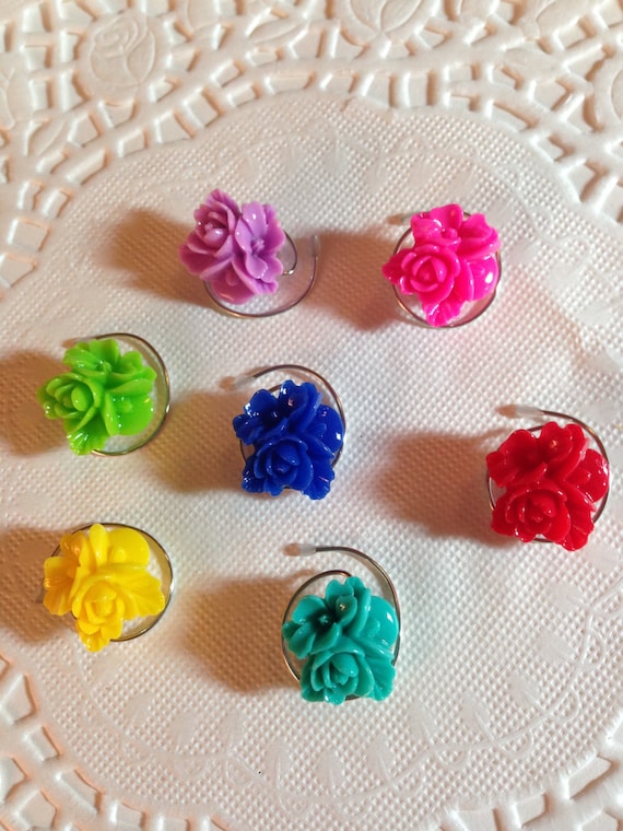 Hair Swirls-Spin Pins-Hair Spirals-Rainbow Flowers (Qty 6) Coils Twists-Prom Hair Jewelry-
