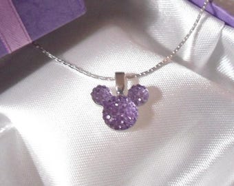 Wedding Mouse Ears Necklace, Lavender Acrylic Pendant, 18-inch Silver Tone Chain
