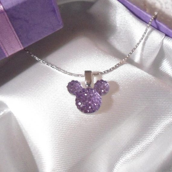 Wedding Mouse Ears Necklace, Lavender Acrylic Pendant, 18-inch Silver Tone Chain