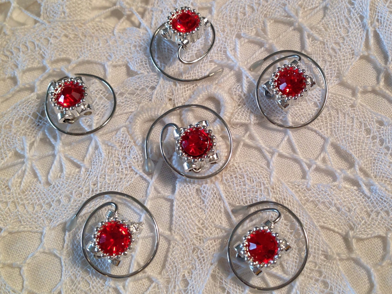 Prom Hair Spins Red Rhinestones In Silver Toned Setting Bridal