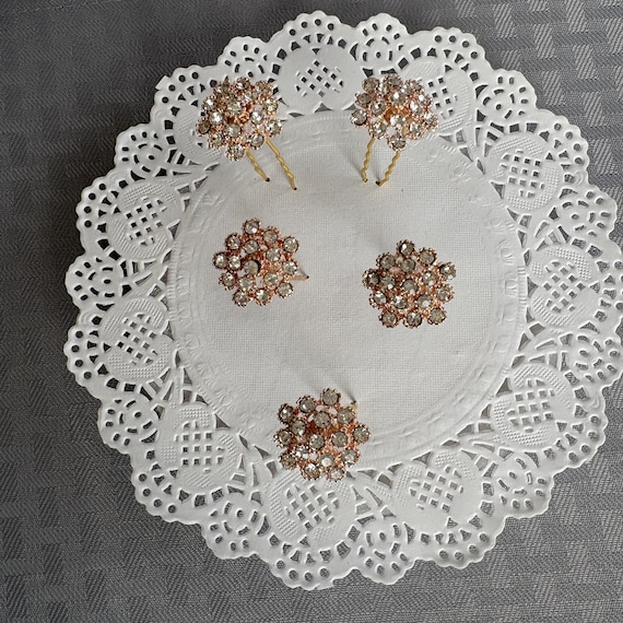 Wedding Rhinestone Flower Hair Pins-Set of 5 in gold tone setting