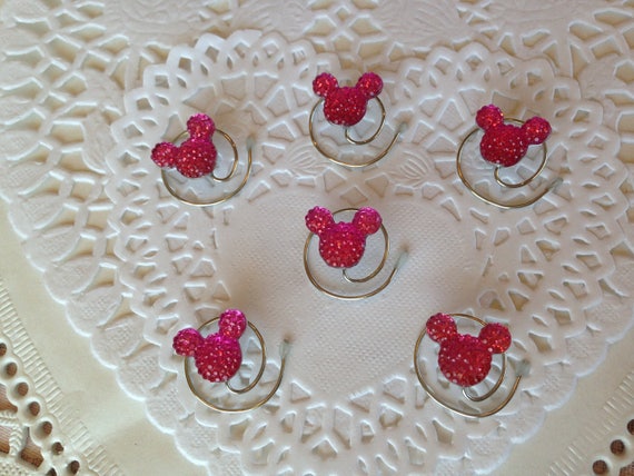 Disney Wedding-6 MOUSE EARS Hair Swirls--Cinderella Gift- Hair Coils-Bright Pink Hidden Mickeys-Original Creator of Mouse Collection 2012