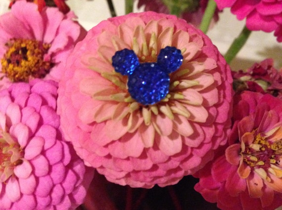 Disney Wedding-6 Hidden Mouse Ears-Bouquet Pins-Royal Blue Flower Pins-Original Creator of Mouse Collection 2012