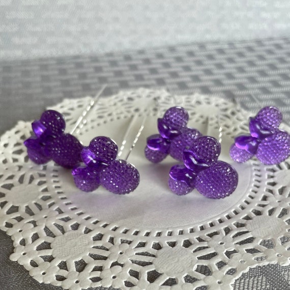 Minnie mouse hair pins, purple, disney inspired wedding, bridesmaids, flower girls, birthday party, choose color