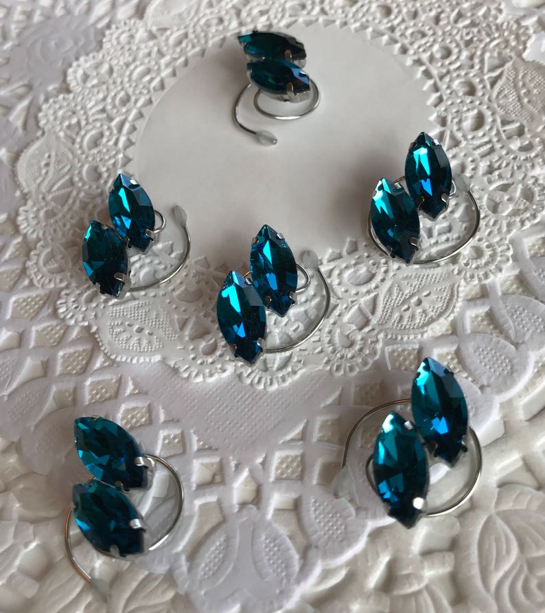 Perfect for Dancers-Skaters-Bridesmaid Updos-Navette Rhinestones Ballroom Hair Swirls-Teal Blue