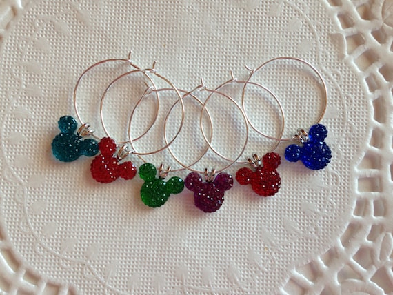 Mouse Ears Wine Charms in Jewel Pastel Colors,  Shower Gift,  Kitchen Tool, Barware Drink Ware, Rehearsal Dinner Party Favor