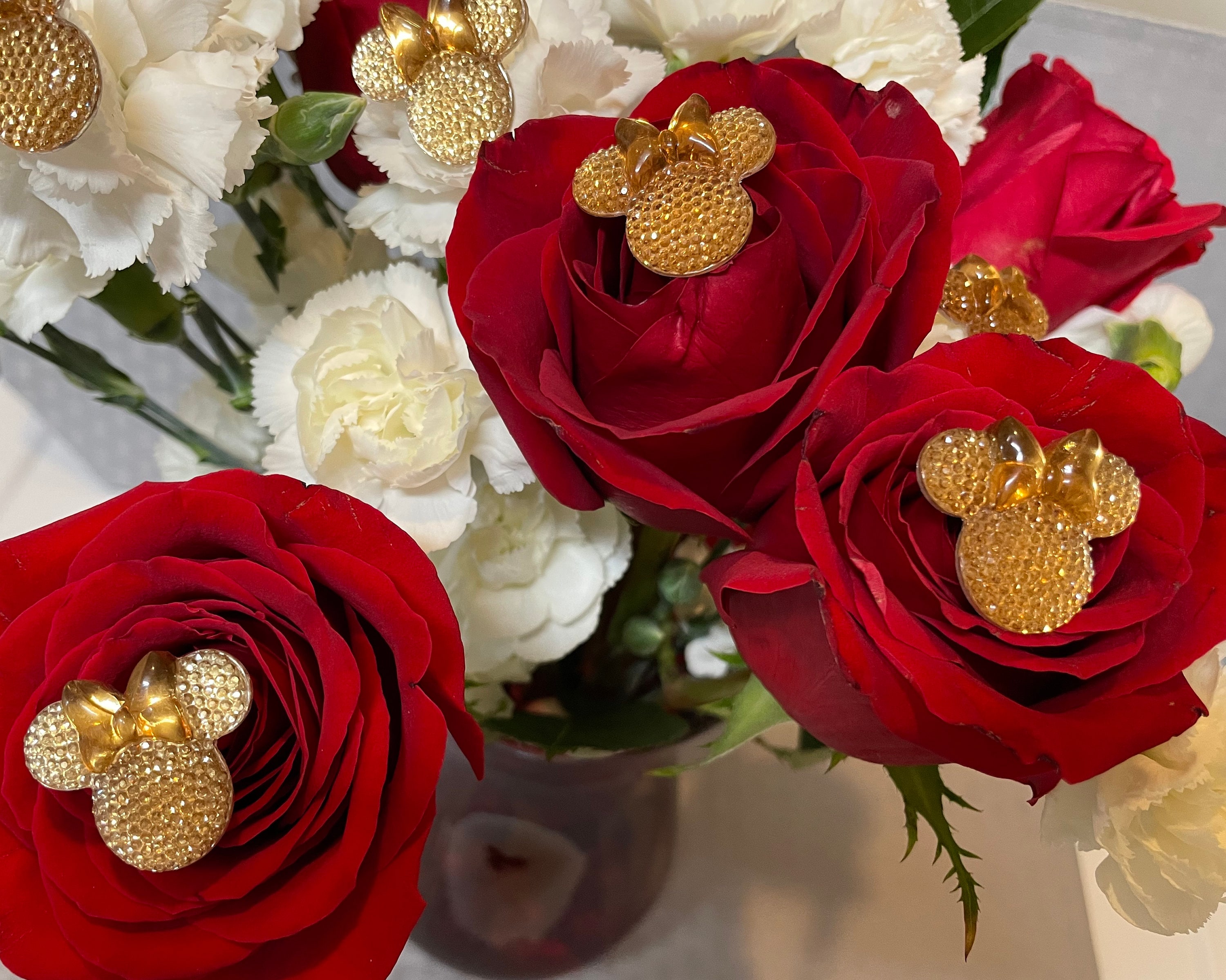 Minnie Mouse Flower Pins-Disney Wedding Bouquet Flower Picks-Mouse Ears  Bouquet Picks-Champagne