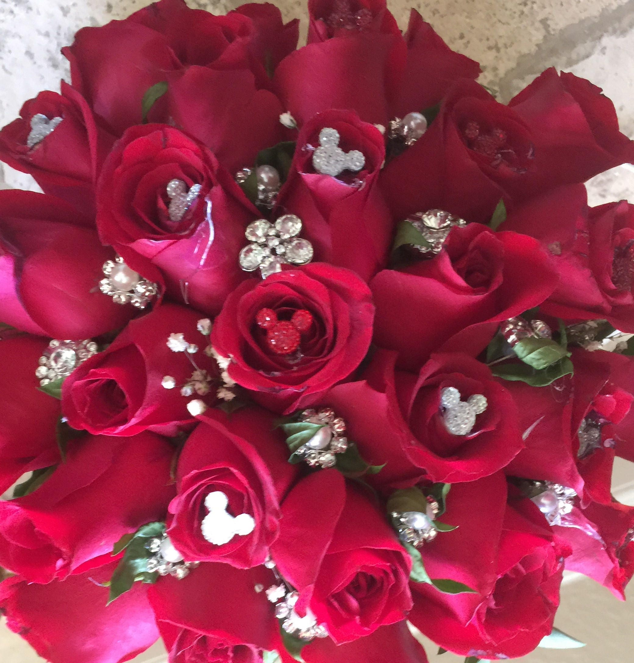 Hidden Mickey-Disney Inspired-Mouse Ears Bouquets-Classic Red-Wedding Flower  Picks-Floral Pins-Flower Posts