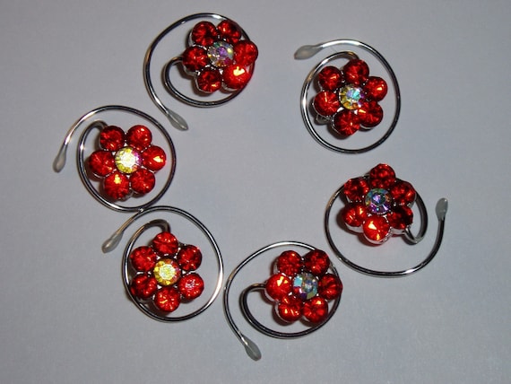 Swarovski Red Flower Hair Swirls (Set of 6) – Bridal Party Hair Jewels