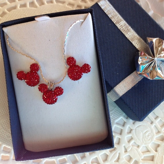 MOUSE EARS Necklace and Earrings Set for Disney Wedding Party in Dazzling Bright Red Acrylic