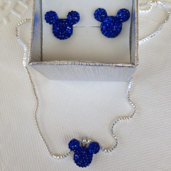 Mickey MOUSE EARS Necklace and Earrings Set-Disney Wedding Party-Royal Blue Acrylic